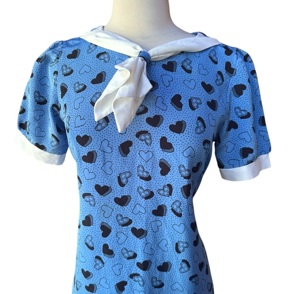 Late 1970s/Early 80s 100% Cotton Hearts & Polka Dot‎ Print Sailor Style Back Tie - Picture 2 of 6